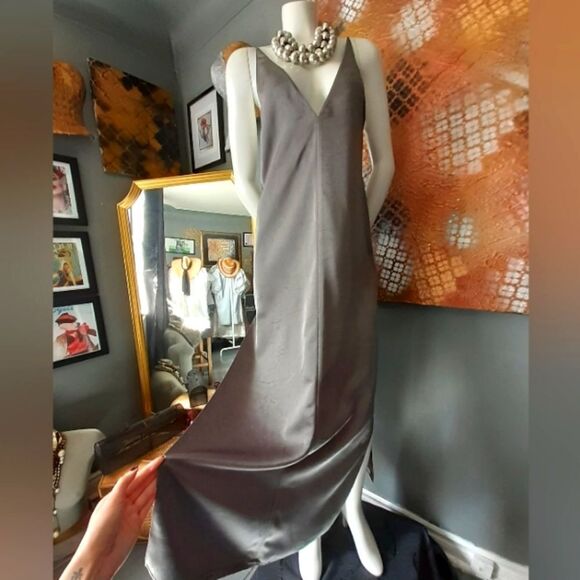 NWT Zara Elegant Gray Maxi Slip Dress - Picture 1 of 15